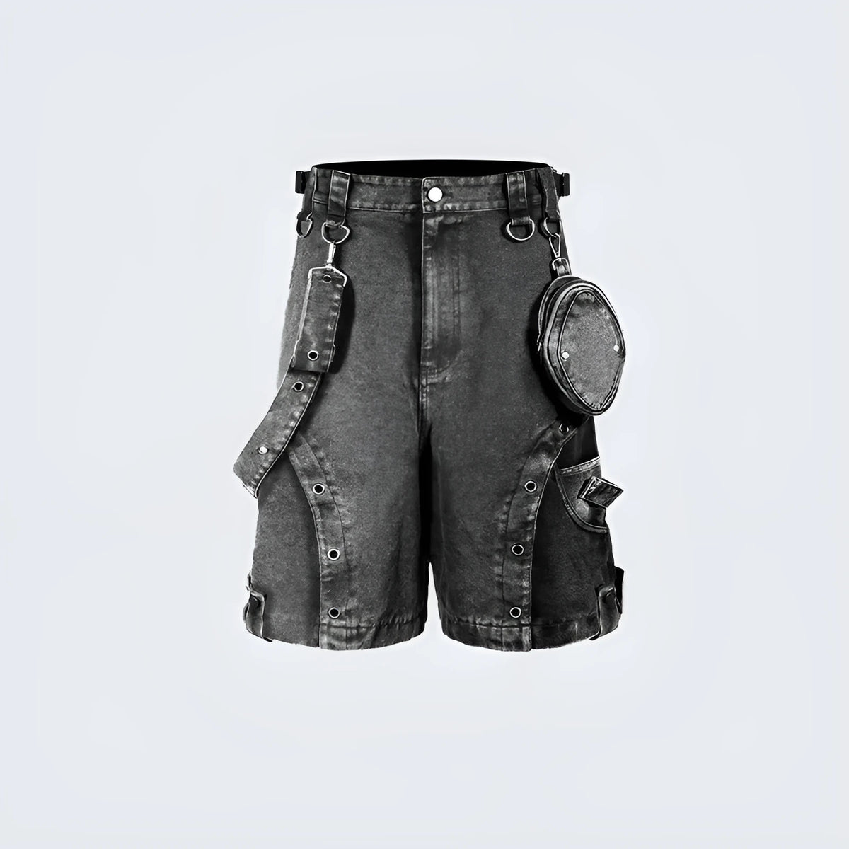 Retro high-waist denim shorts in a loose fit with a washed finish, shown in a picture colour.