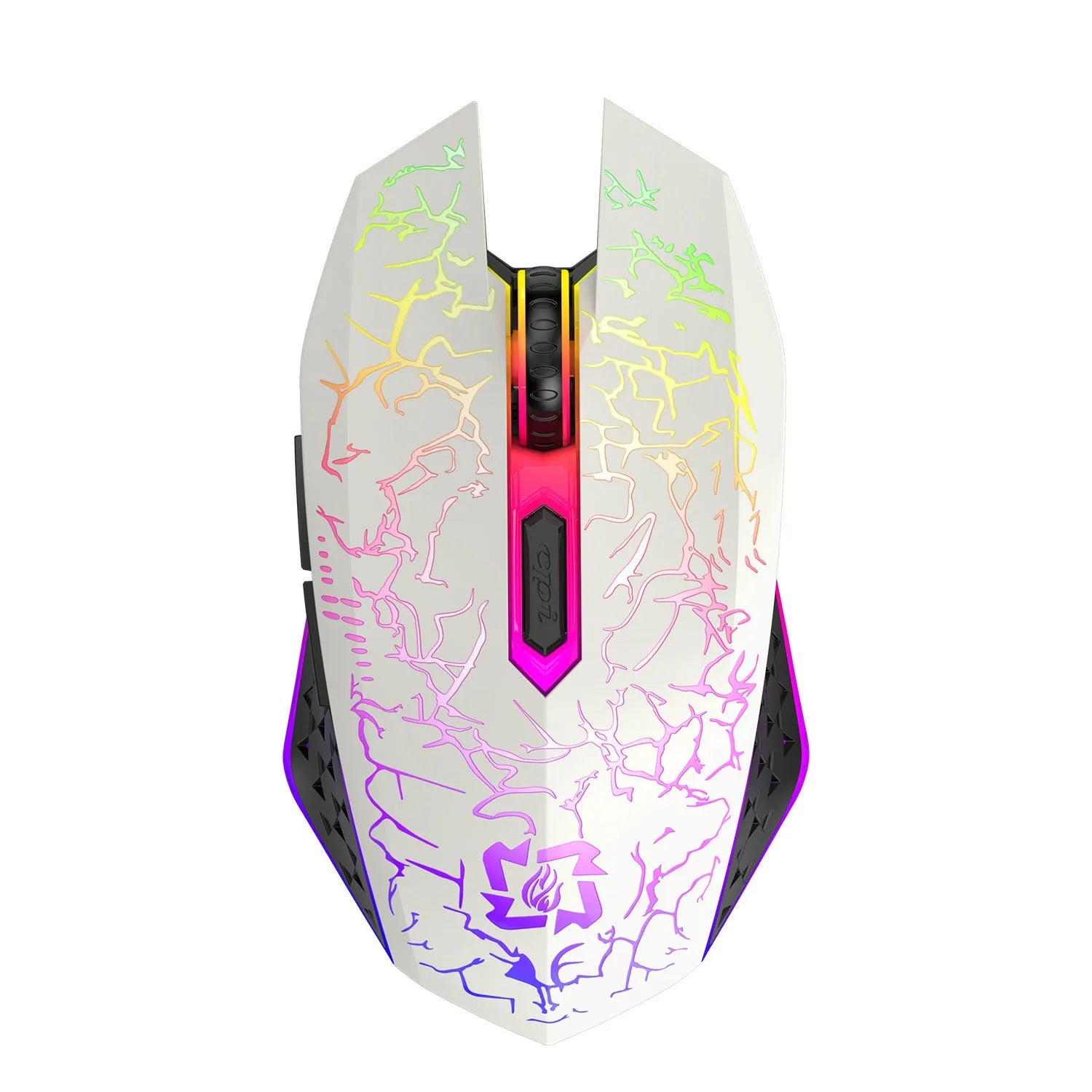 Black and white Bluetooth dual-mode gaming mouse with RGB breathing lights and charging cable