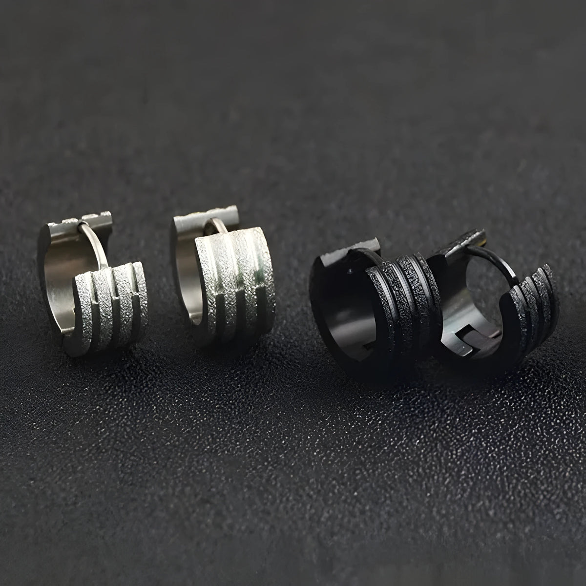Geometric three-line frosted earrings in titanium steel with Korean style design