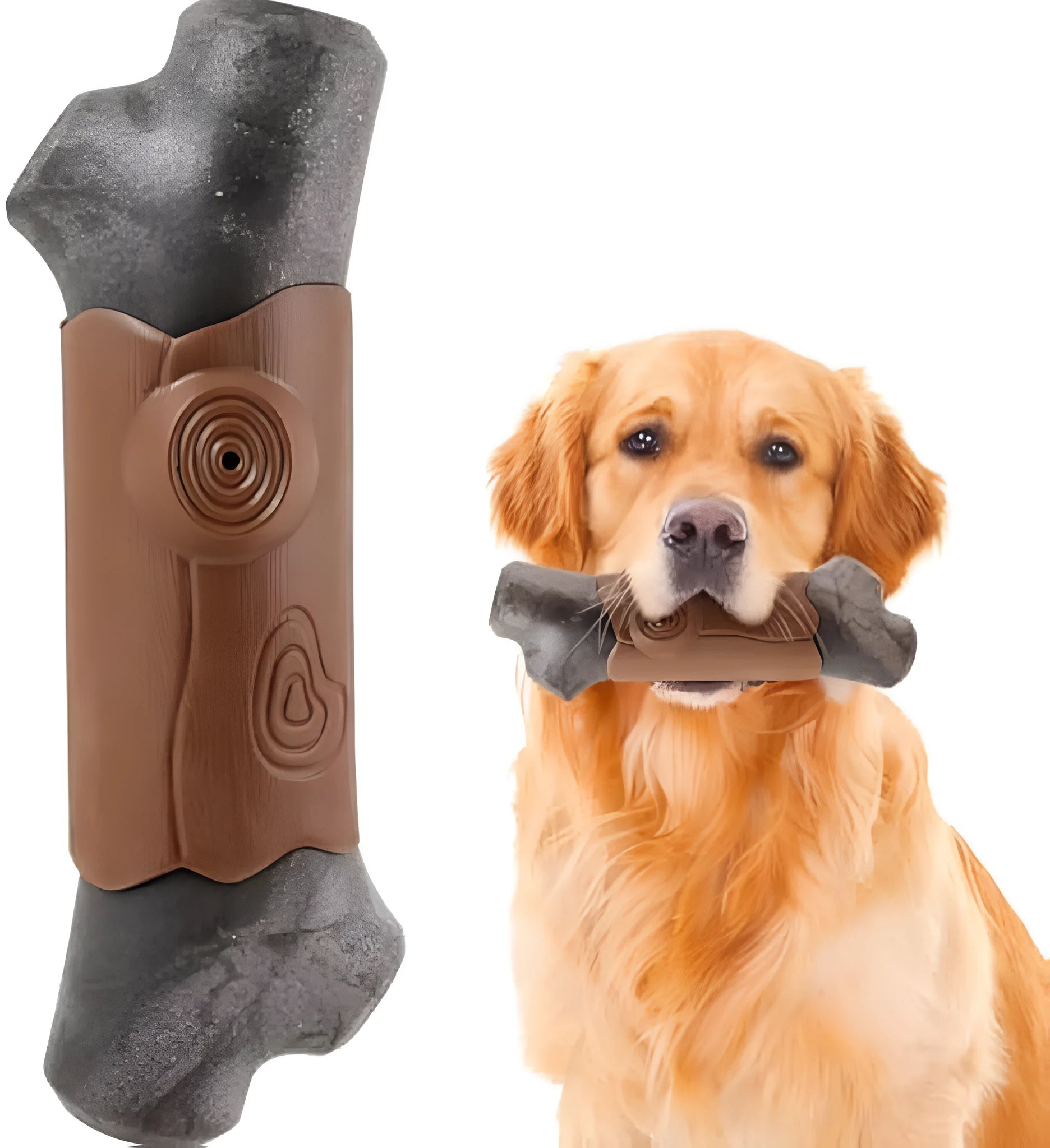 Heavy branch-shaped nylon dog chew toy with bacon flavour for large breed aggressive chewers