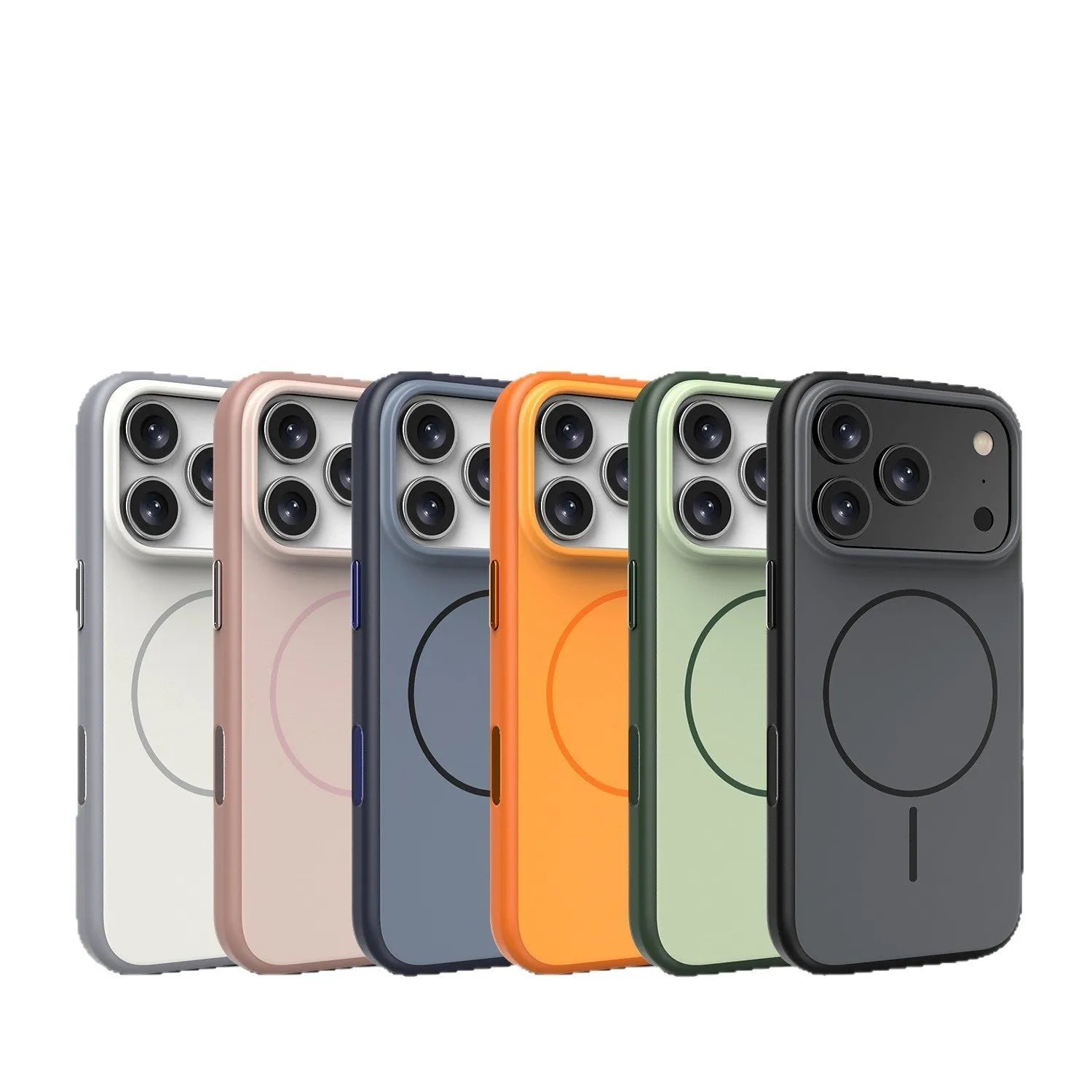 Magnetic iPhone case with AI Photography Button in frosted finish showing colour options