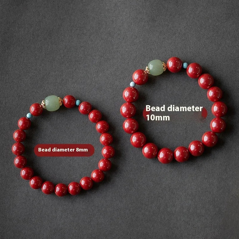 Cinnabar Hetian Jade beads bracelet with geometric ellipse shapes in purple gold sand colour