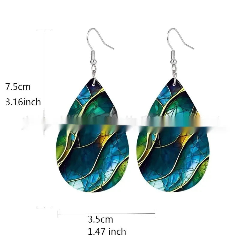 Acrylic flat branch knot drop earrings with printed surface detail in two style variations