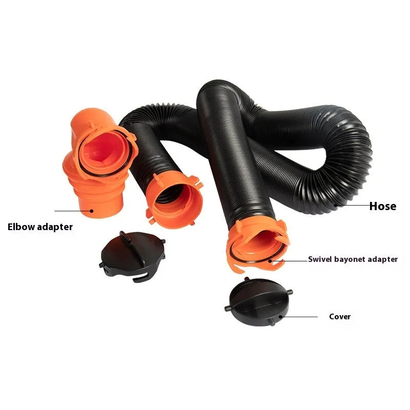 A 90-degree rotary elbow joint for connecting a caravan sewage hose to a waste outlet.