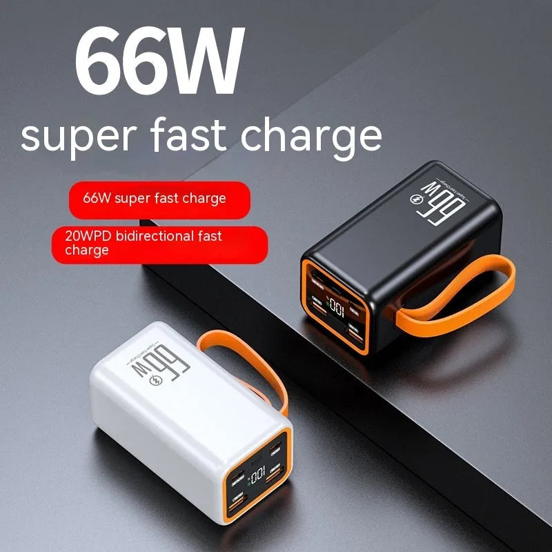 Black and white PD66W fast charge 20000mAh power bank with plastic shell