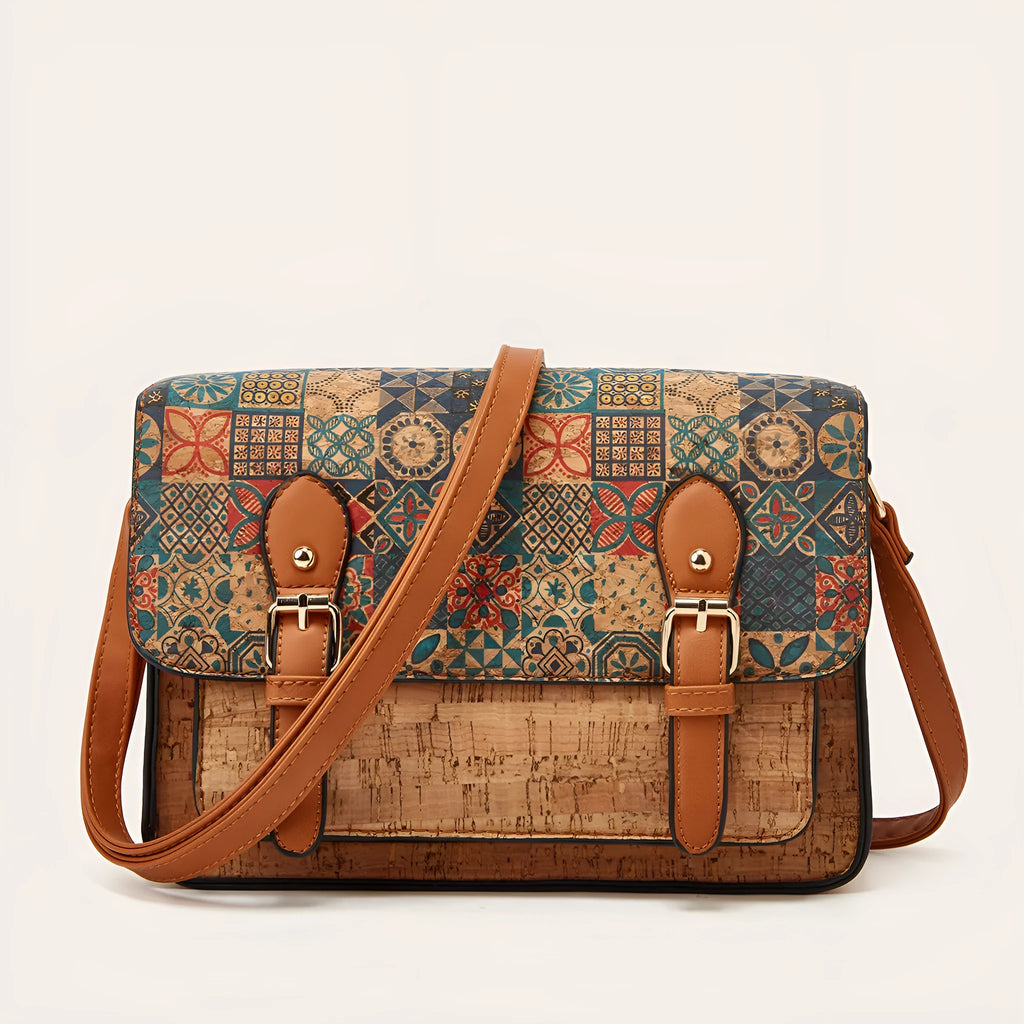 Women's printed PU crossbody bag in medium hardness with single shoulder strap