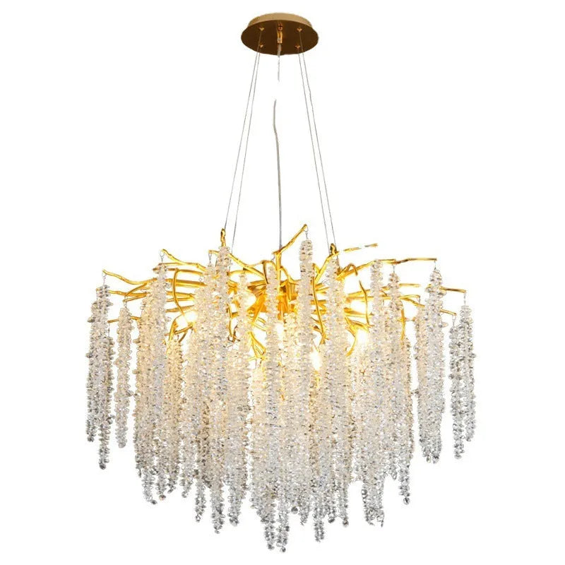 Crystal and aluminium alloy LED chandelier with adjustable height for living room or dining room