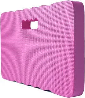 Blue EVA foam garden kneeler and seat cushion on grass, showing its size and thickness.