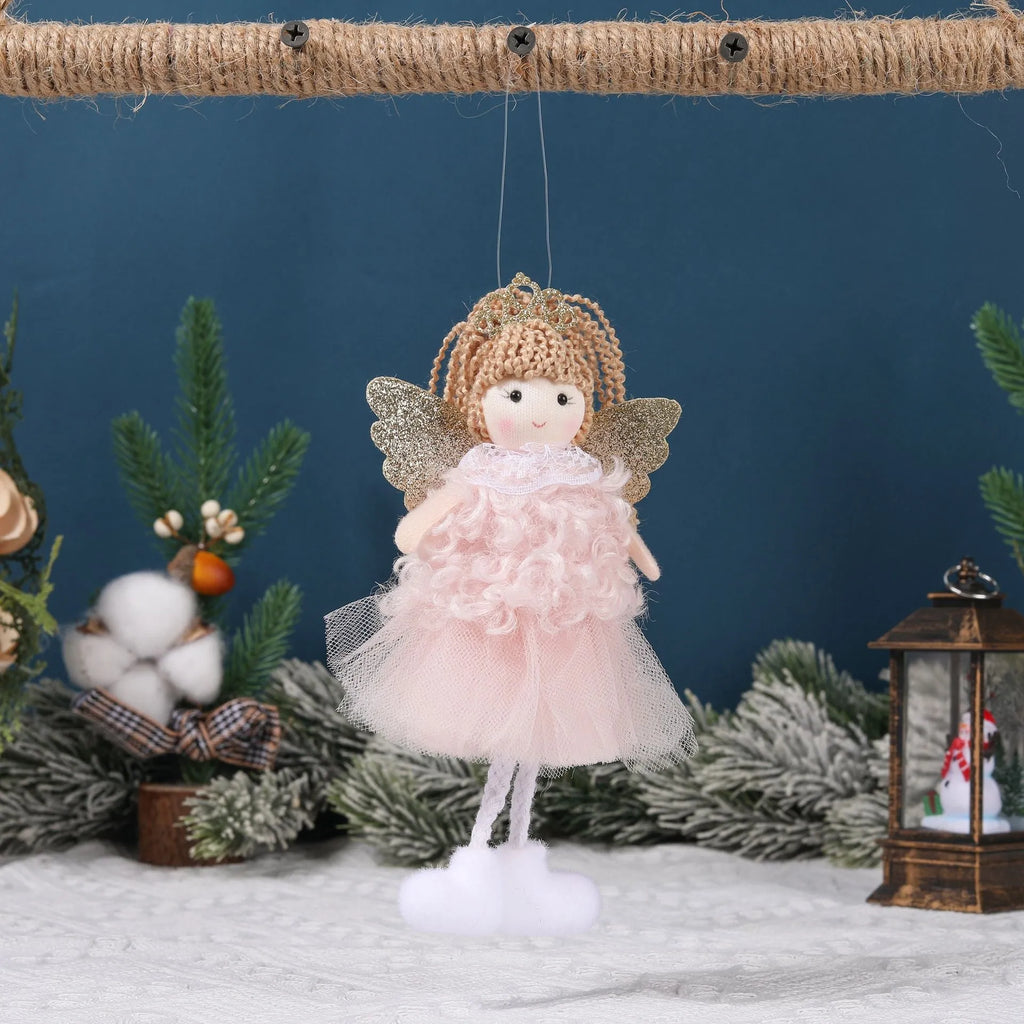 Christmas angel girl fabric pendant for high ponytail hair in white, pink and khaki colours