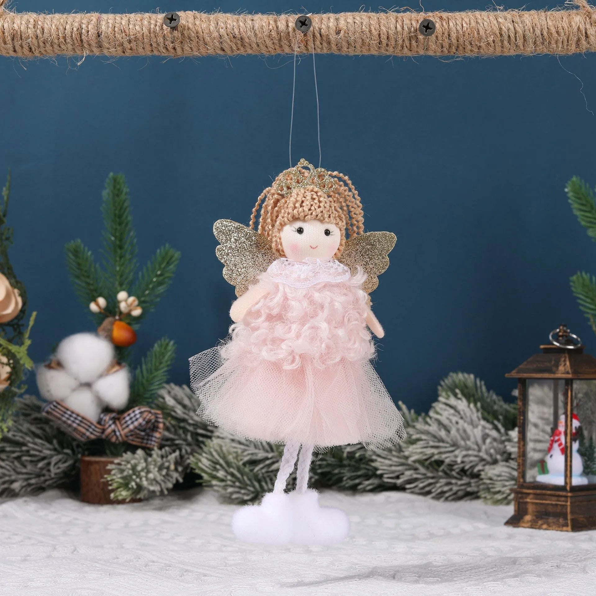 Christmas angel girl fabric pendant for high ponytail hair in white, pink and khaki colours