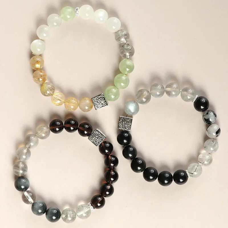 10mm geometric Chinese style crystal couple bracelet in khaki colour variations