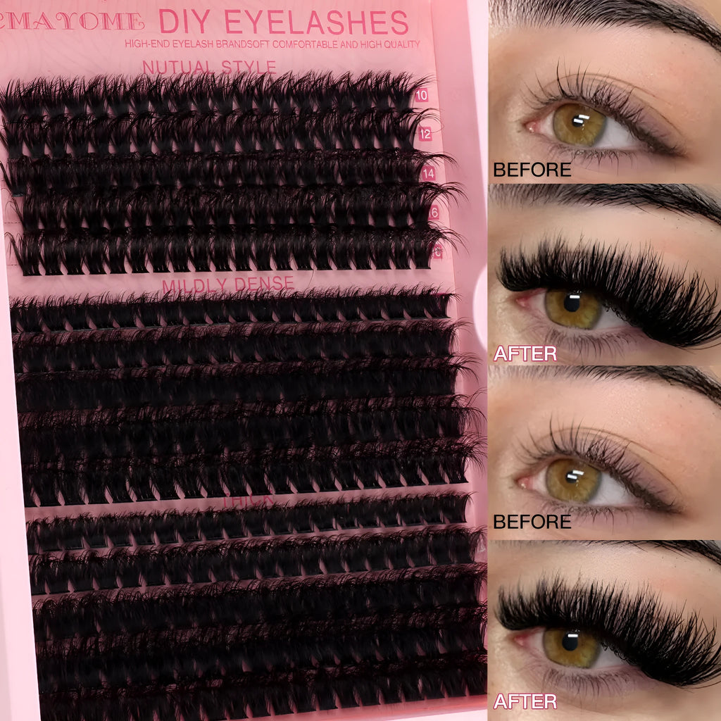 DIY false eyelashes extension suit with single cluster lashes and eyelash tweezers