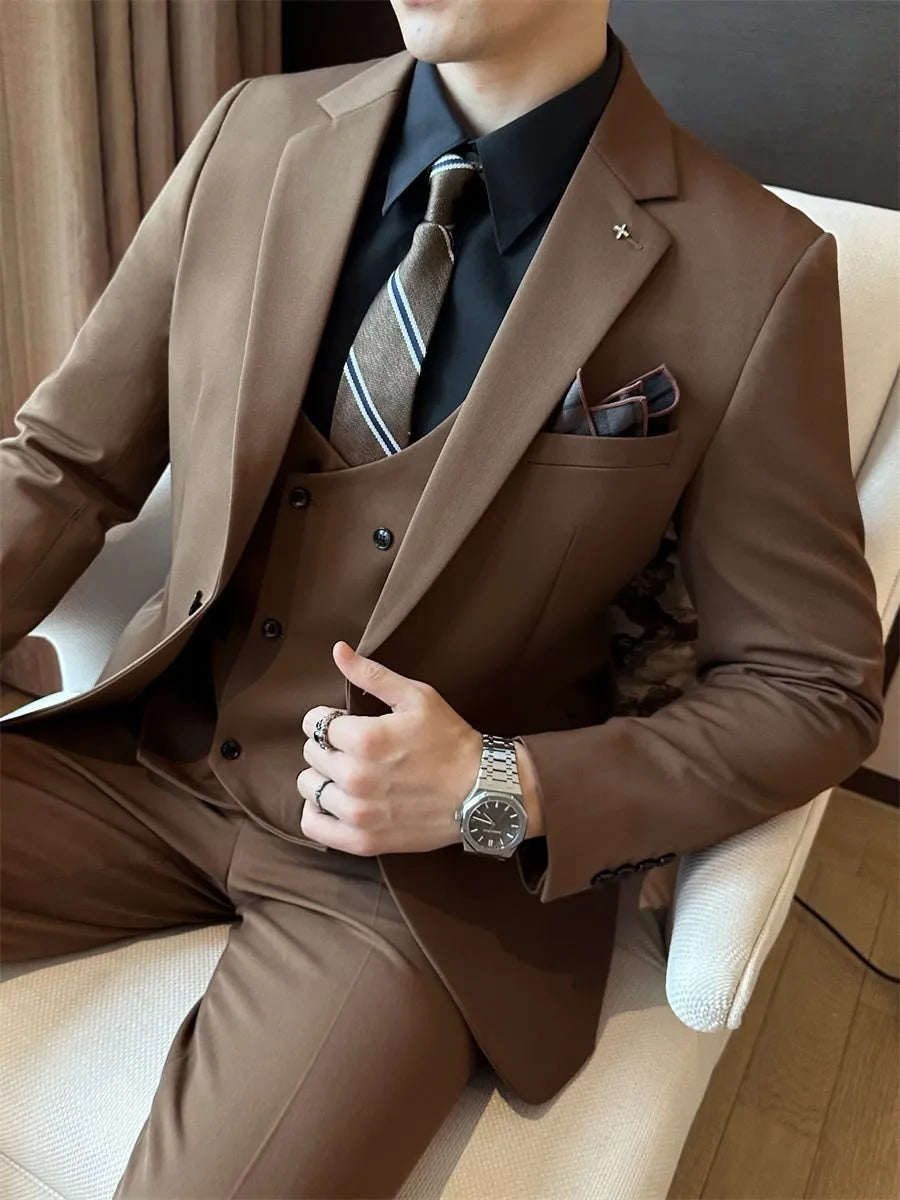 Men's slim fit business formal wear in chemical fibre blended fabric available in multiple colours