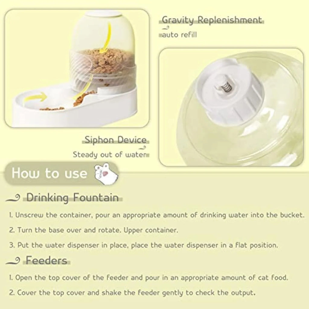 White automatic gravity cat feeder and water dispenser set with wave-shaped design.