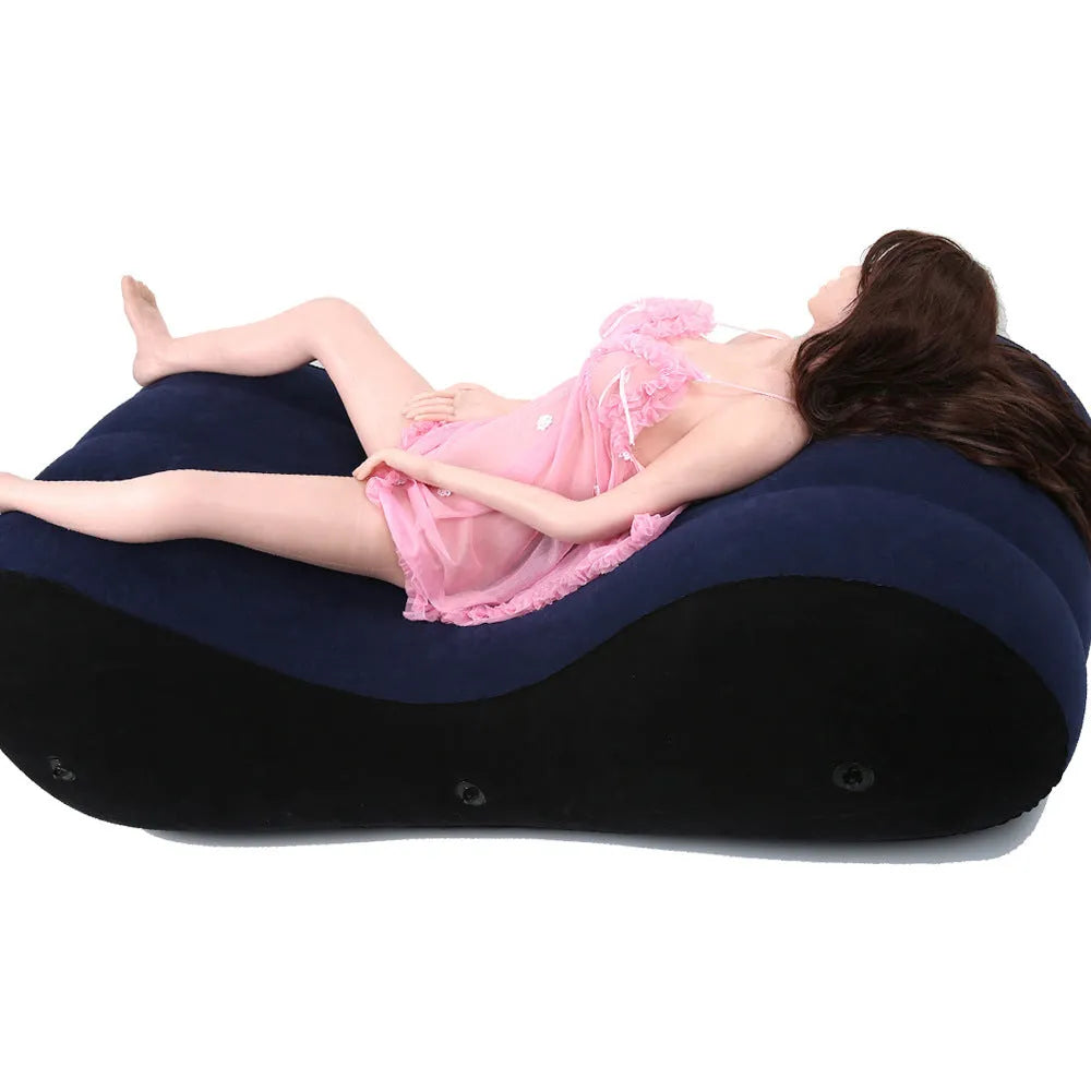 Blue inflatable sofa cushion bed chair in PVC and flocking, knight mat, with or without electric inflator