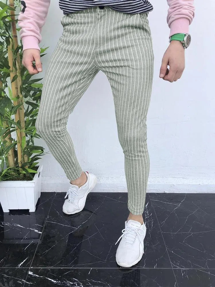 Men's slim-fit plaid casual trousers with straight leg and digital printed pattern in colour RKKZ49