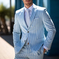Men's blue and white button British style printed suit jacket with straight hem