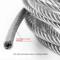 Coil of 304 stainless steel multi-strand security cable on a white background.