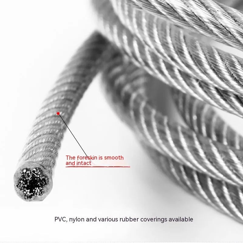 Coil of 304 stainless steel multi-strand security cable on a white background.