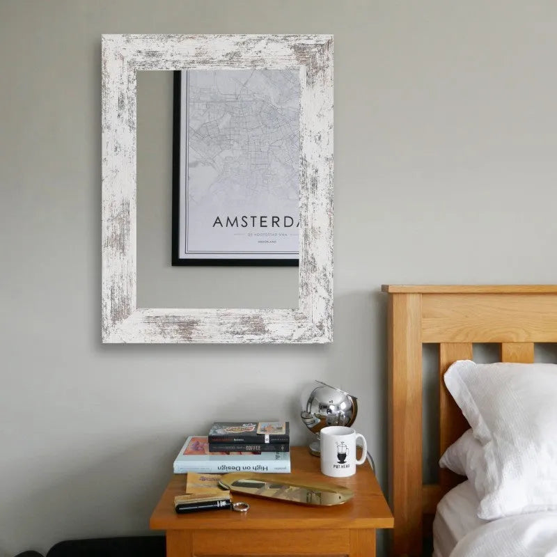 Wall-mounted modern pastoral style bathroom mirror with MDF frame in little white colour