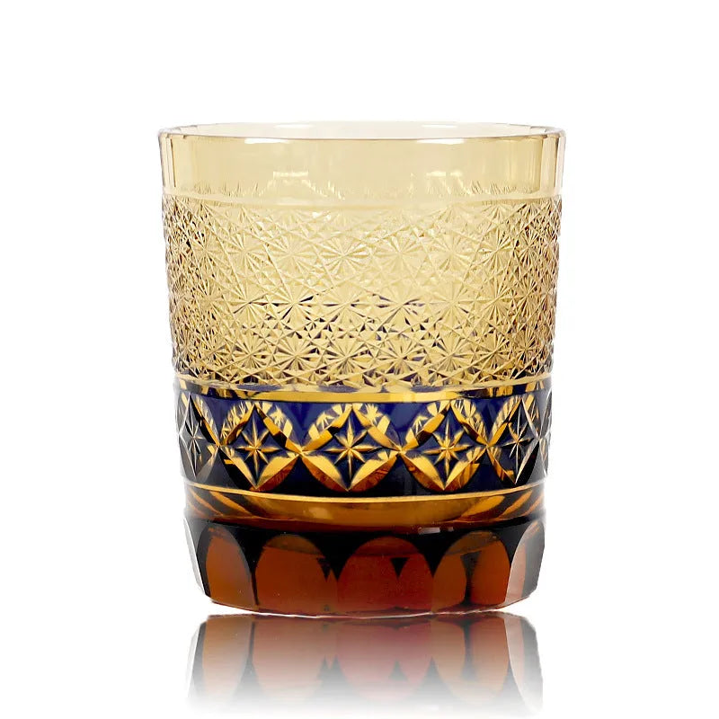 Hand carved whiskey crystal glass in Japanese style with amber colour options, single glass