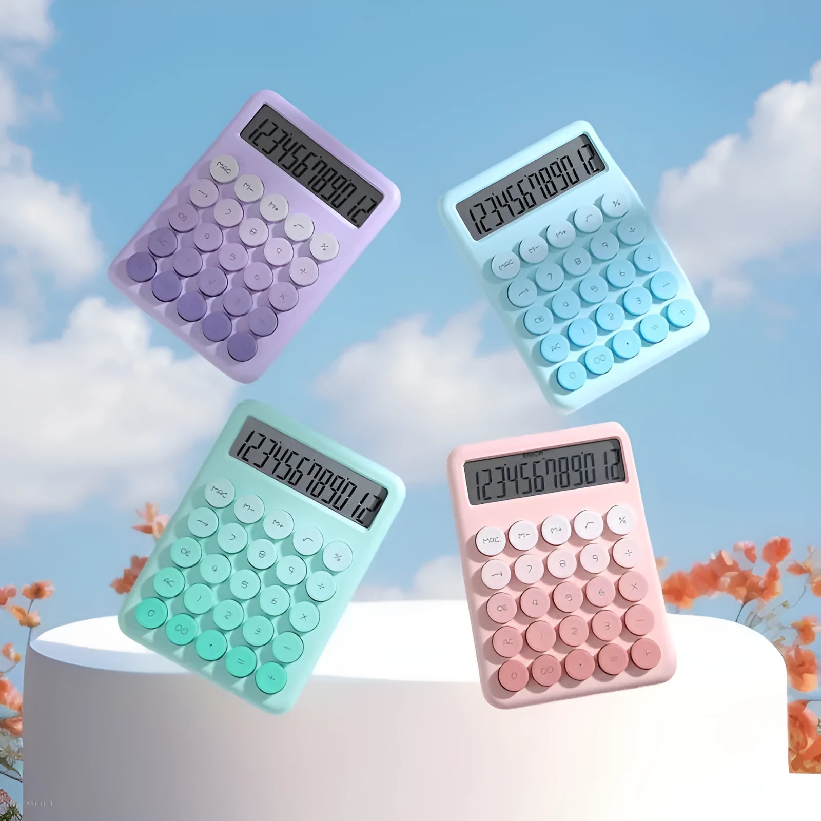 Gradient colour desk calculator with large display on desk
