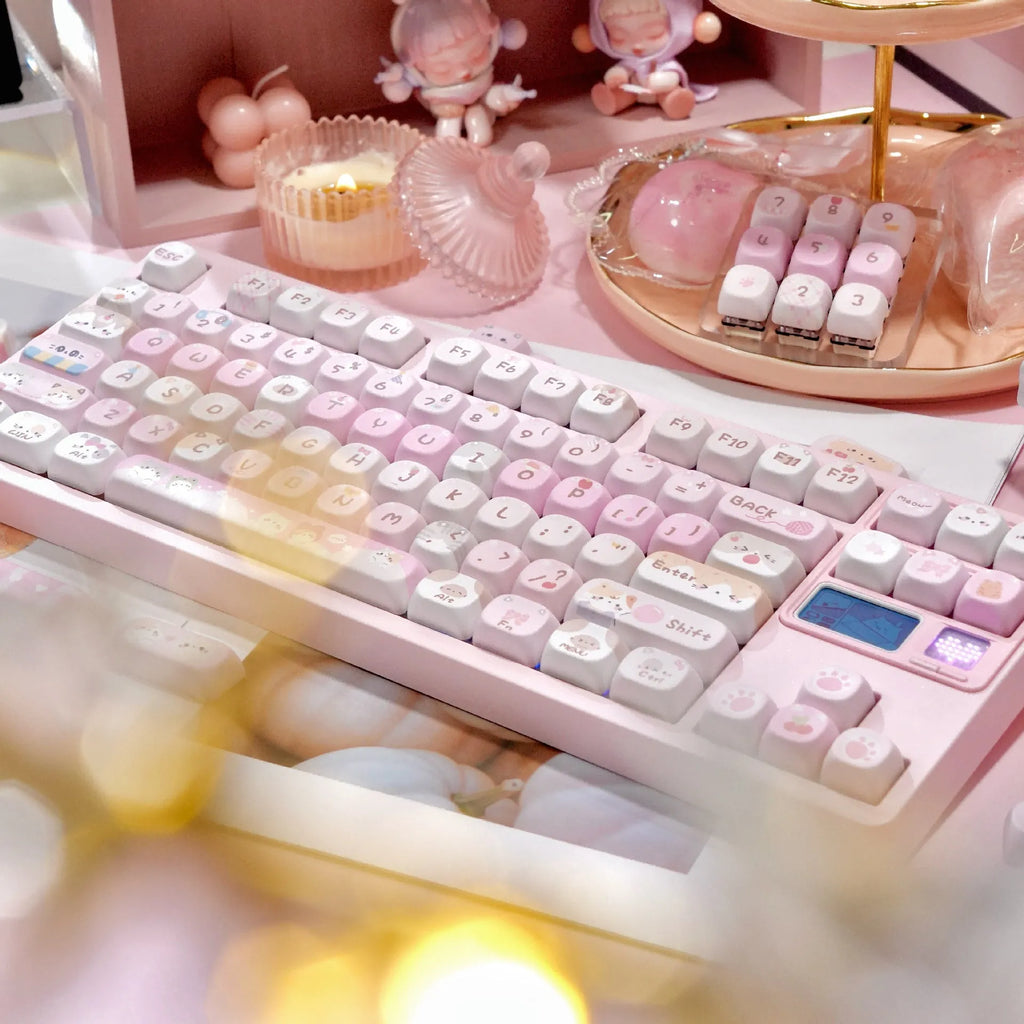 Pink cartoon design MOA profile plastic key cap for mechanical keyboards.