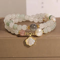 Women's crystal bracelet with Tianshan jade ginkgo leaf pendant, gold-plated artificial gemstone inlay, and rhinestones