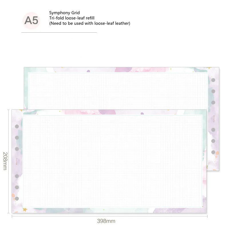 Handbook loose-leaf refills showing A5, A6, A7 sizes with planner layouts