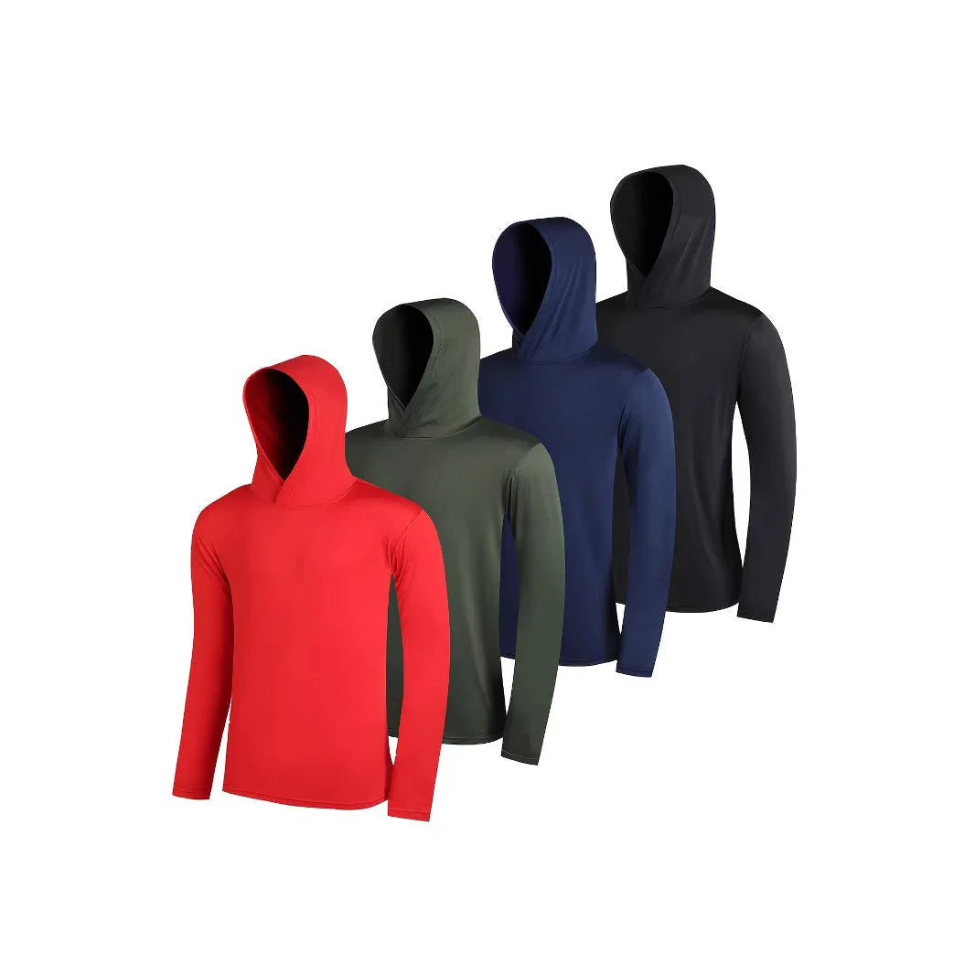 Men's lightweight hoodie multi-pack in stretch polyester fibre showing colour options and design variations
