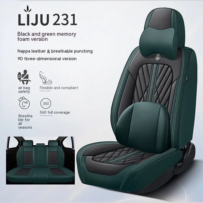 Set of five leather car seat cushions with hemmed edges in a choice of 16 colours.