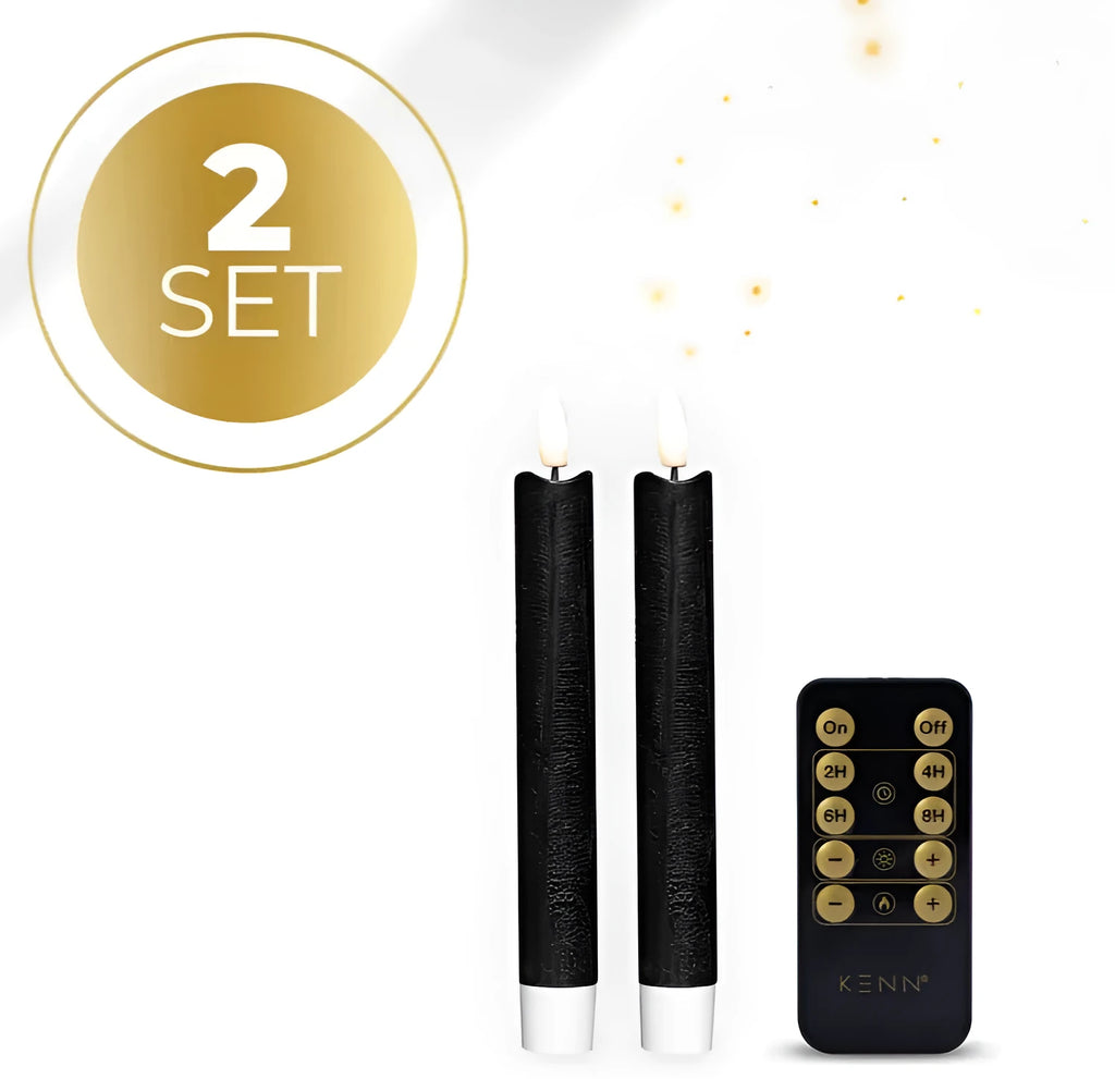 Black S2 3D Flame LED taper candle with realistic flickering light effect