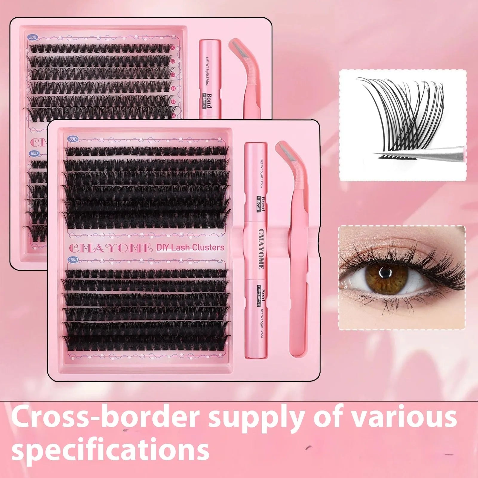 DIY single cluster false eyelashes showing individual artificial fibre clusters for custom application