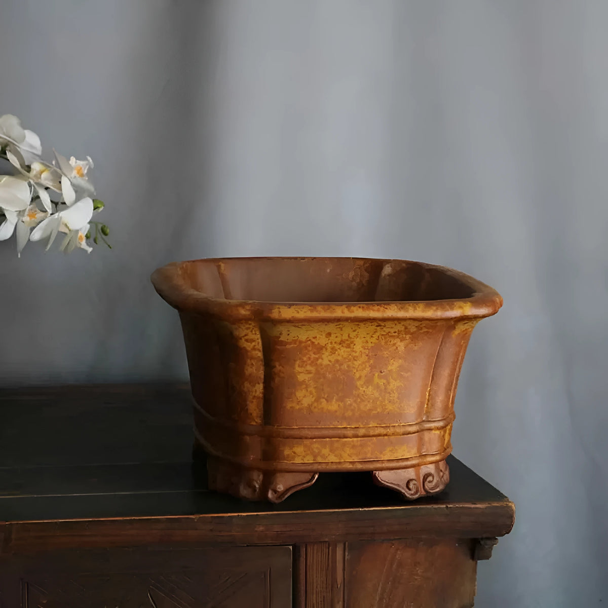 Handmade classical purple clay ceramic flowerpot with breathable purple sand craft for desktop or floor
