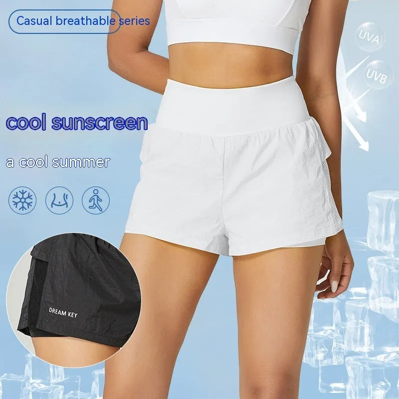 Women's cotton blend fitness shorts in loose casual style with quick-drying fabric