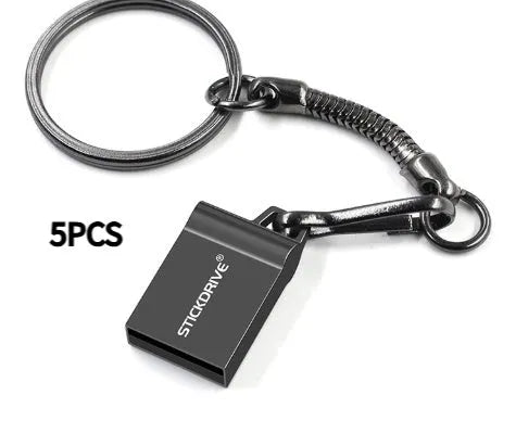 Metal USB flash drive on a chain necklace, showing black and silver colour options