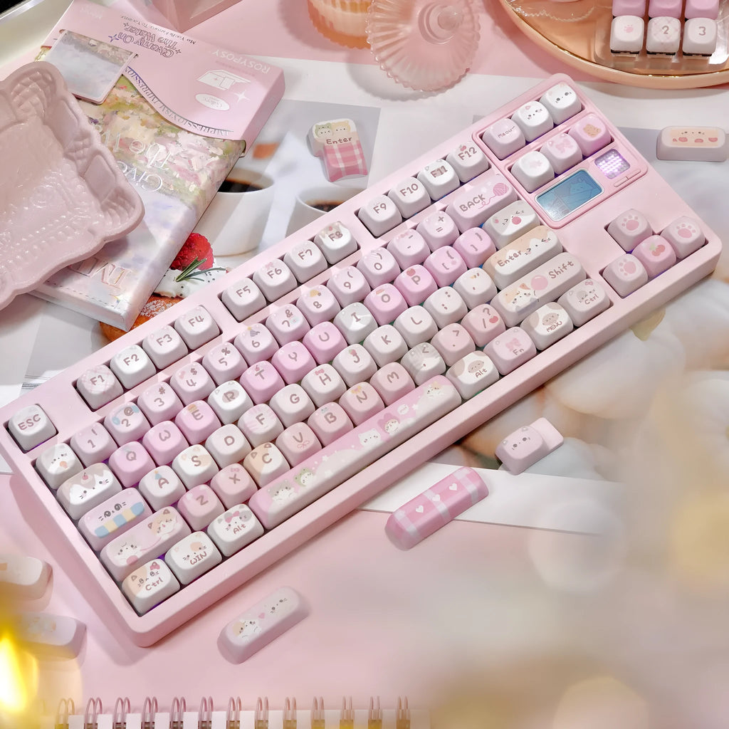 Pink cartoon design MOA profile plastic key cap for mechanical keyboards.