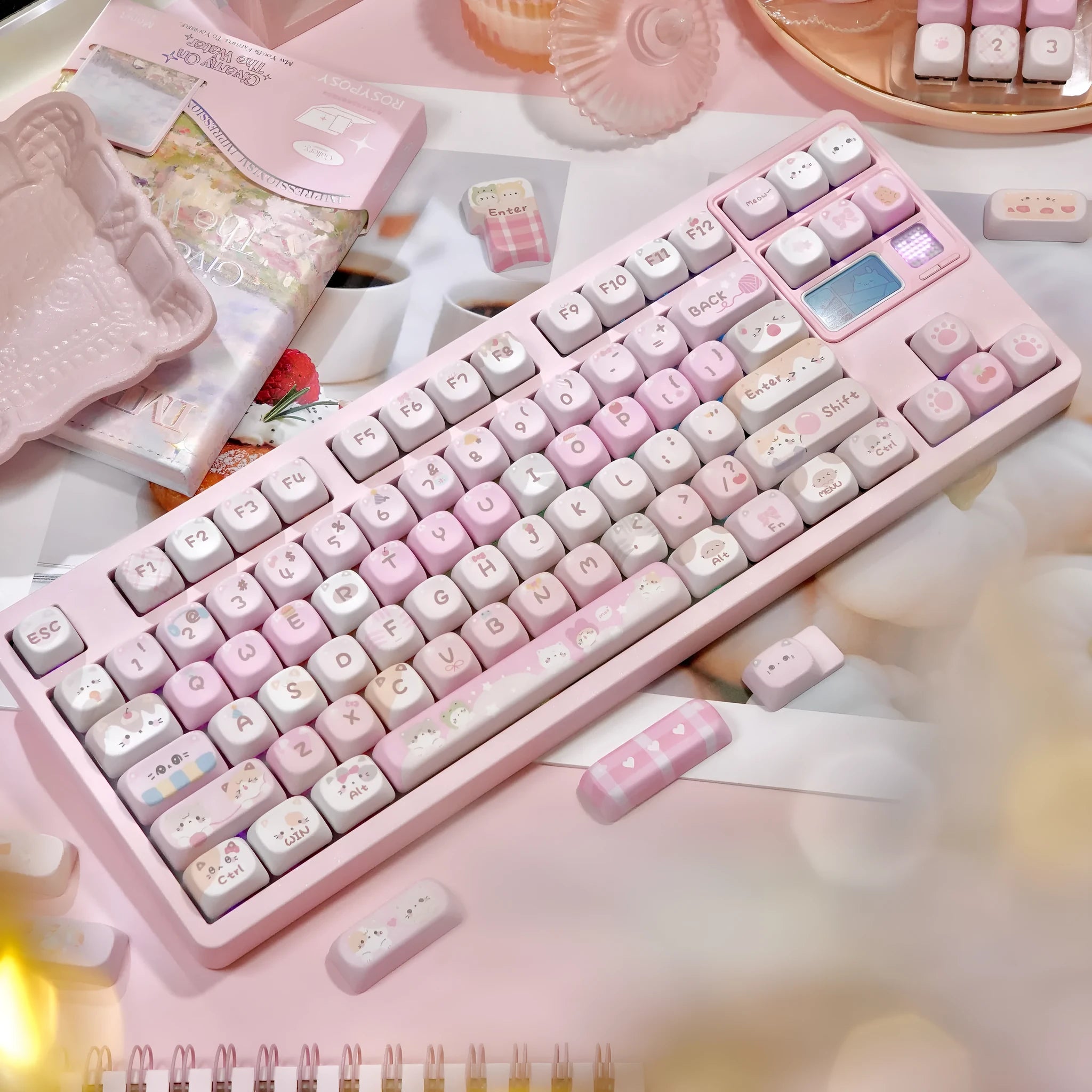 Pink cartoon design MOA profile plastic key cap for mechanical keyboards.