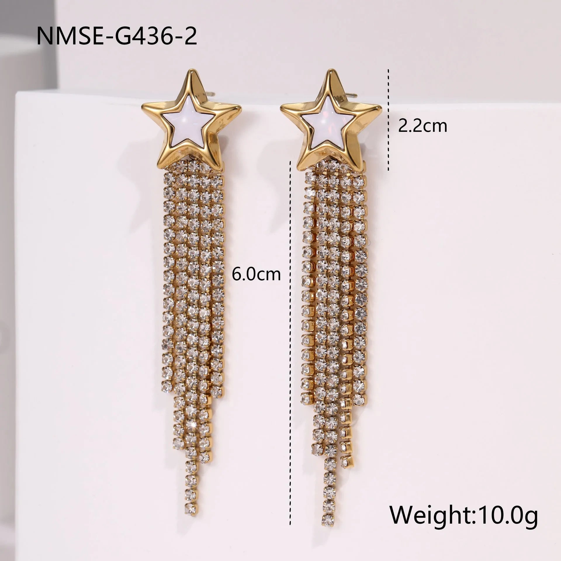 Diamond tassel love heart and star stainless steel earrings with 18K gold plating and geometric design