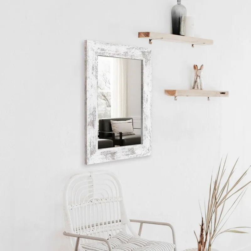 Wall-mounted modern pastoral style bathroom mirror with MDF frame in little white colour