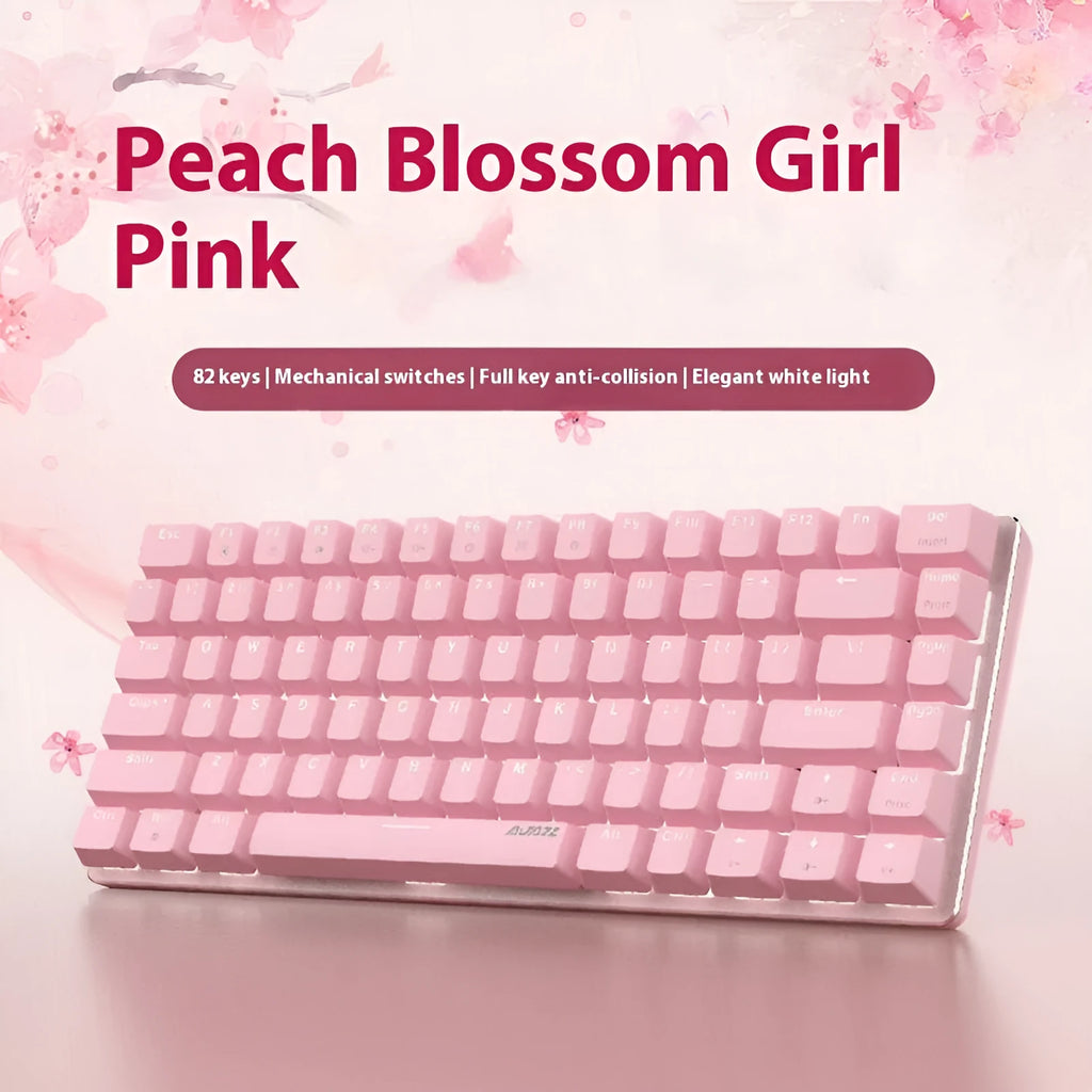 82-key mechanical keyboard with white backlight illumination showing green or red switch options