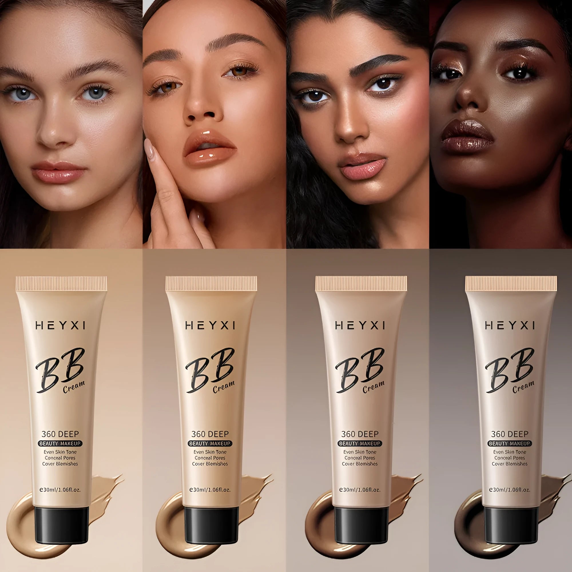 Waterproof sweat-proof BB cream in four shades with skincare properties