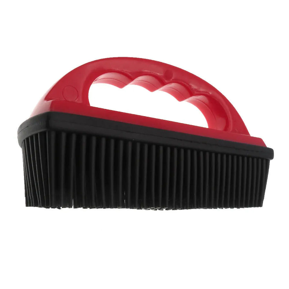 Red pet hair removal brush for dog and cat grooming and carpet cleaning, dimensions 160mm by 85mm.