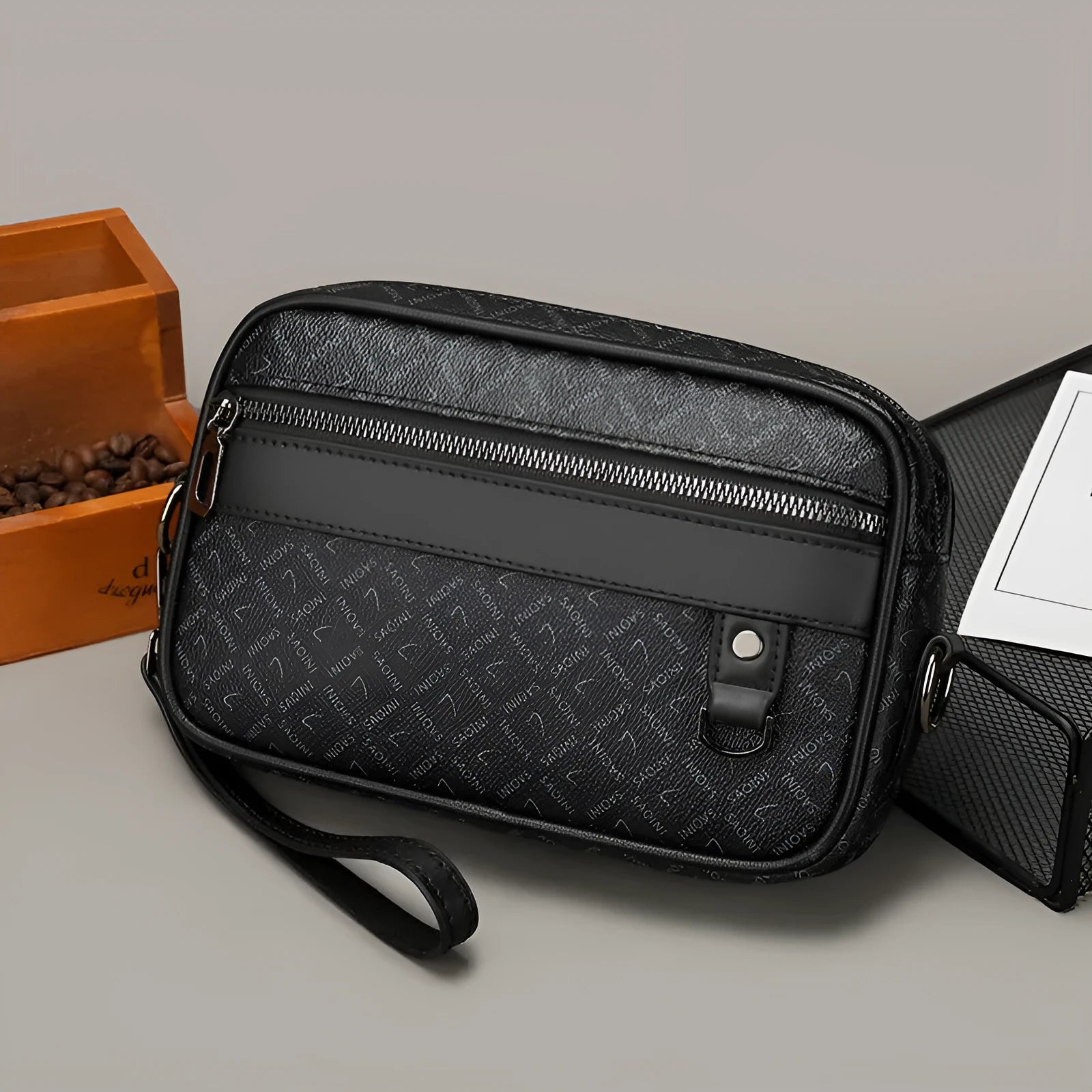 Men's geometric pattern PU messenger bag in horizontal shoulder configuration