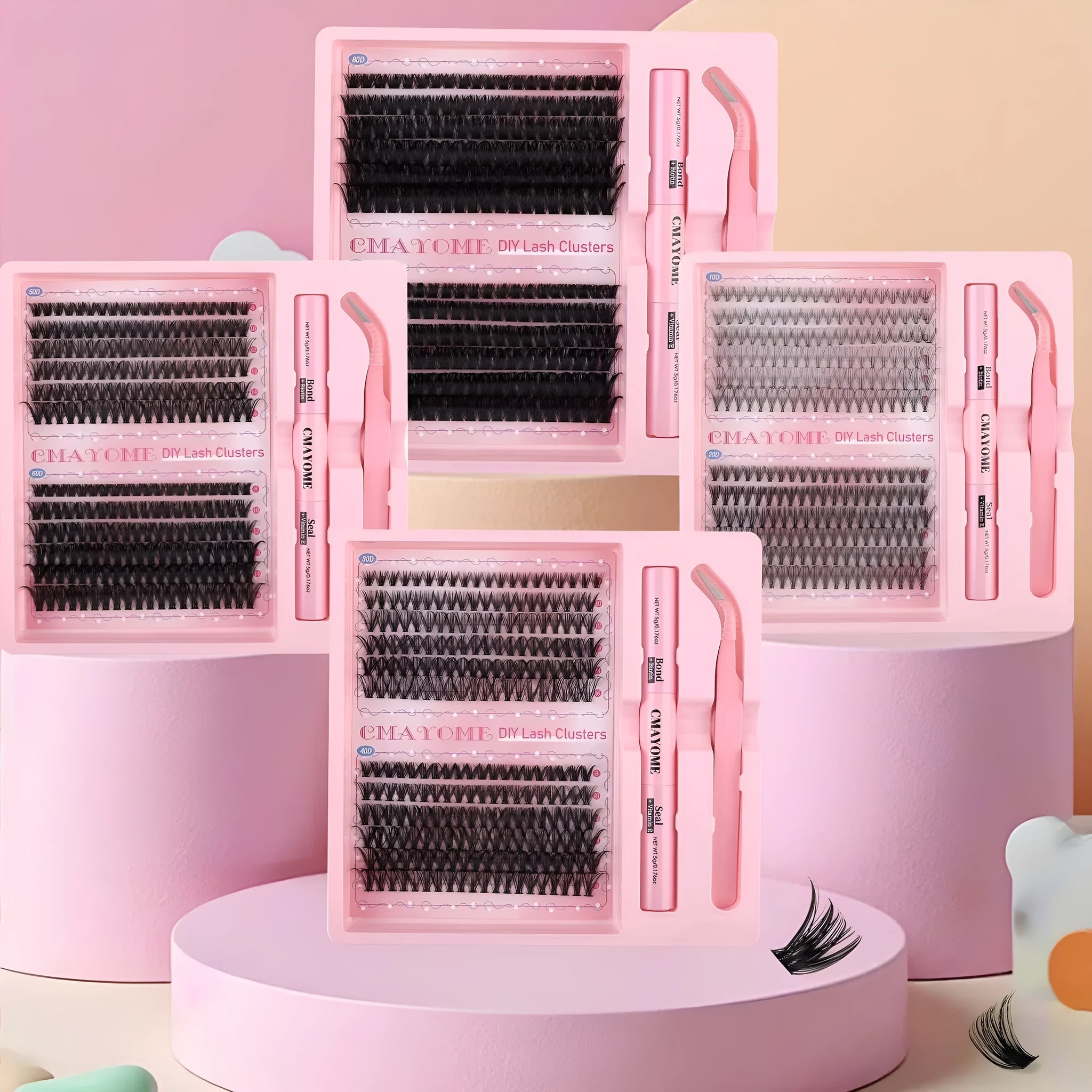 DIY single cluster false eyelashes showing individual artificial fibre clusters for custom application