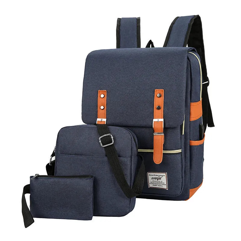 Three-piece business backpack in Oxford cloth with curved shoulder straps, shown in black colour