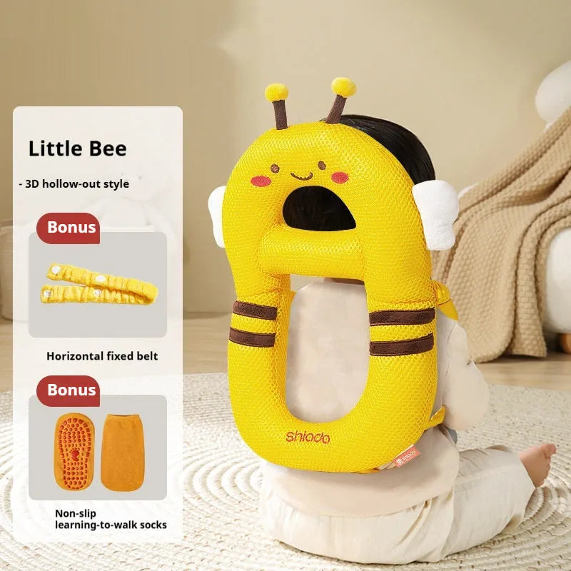 Cartoon dinosaur and bee themed anti-collision pillow for toddler fall protection.