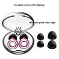 Noise reduction sleep earplugs in gold, silver, transparent, purple and rose gold colours with storage box.