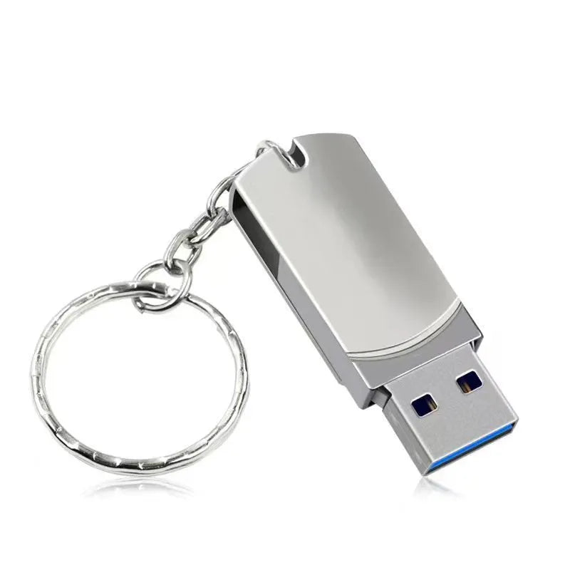 White metal rotating USB flash drive showing compact size and connector.