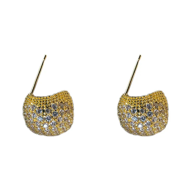 Geometric drop earrings with diamond-set little golden bean pattern in gold or white colour as ear clips